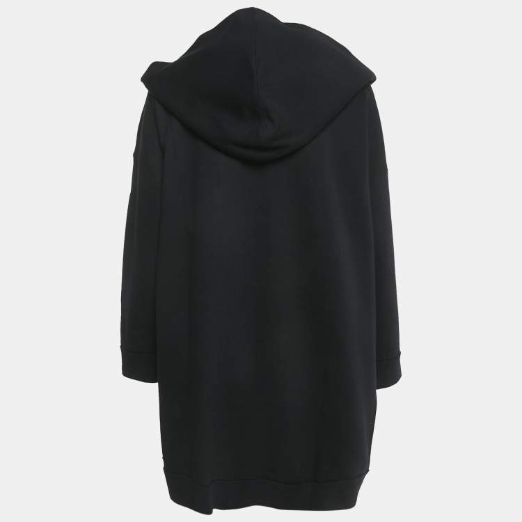 Pre Owned Valentino Black Velvet Pansy Applique Cotton Oversized Hoodie M