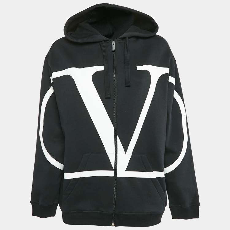 Pre Owned Valentino Black Vlogo Print Cotton Zip Up Hoodie S
