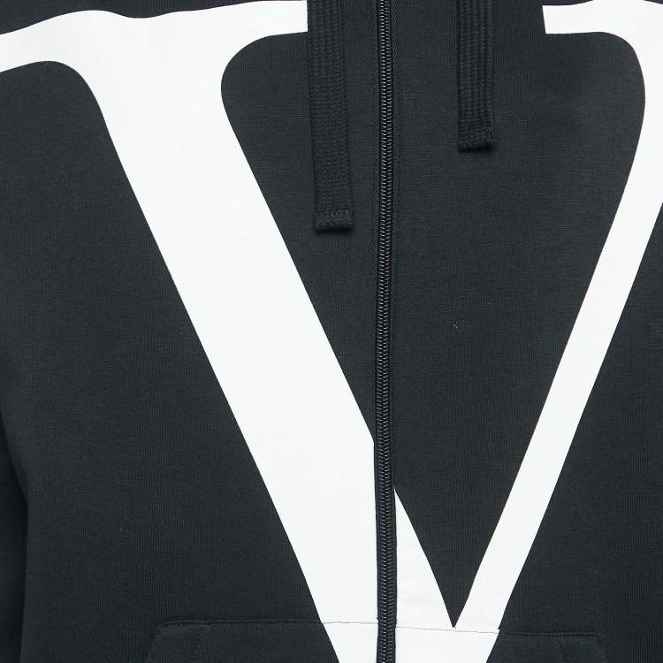 Pre Owned Valentino Black Vlogo Print Cotton Zip Up Hoodie S