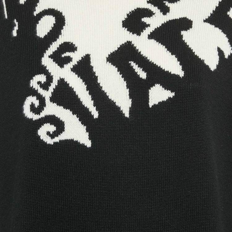 Pre Owned Valentino White/Black Logo Jacquard Cashmere Knit Sweater S