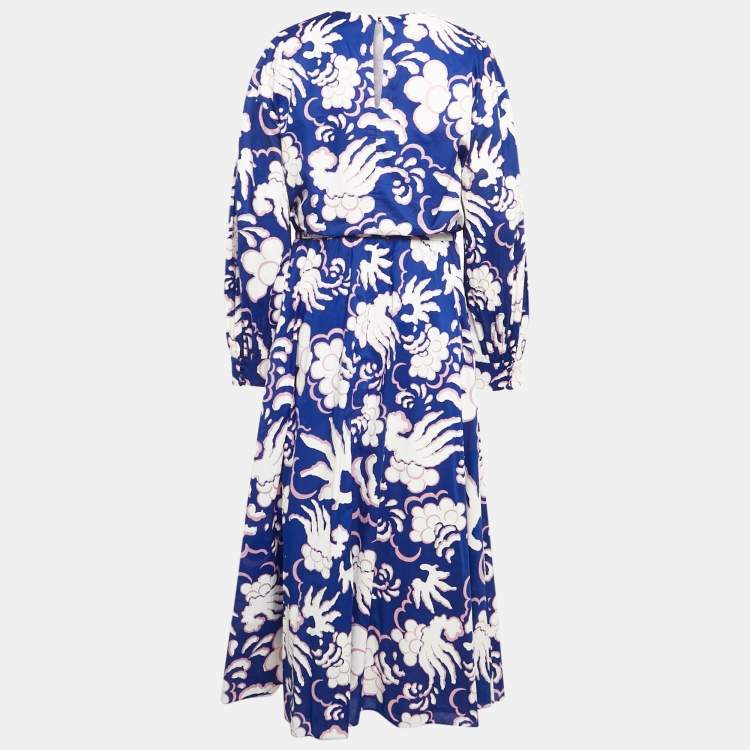 Pre Owned Valentino Blue Abstract Print Cotton Maxi Dress L