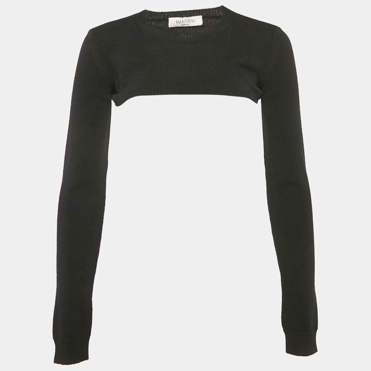 Pre Owned Valentino Black Cashmere Knit Crop Sweater S