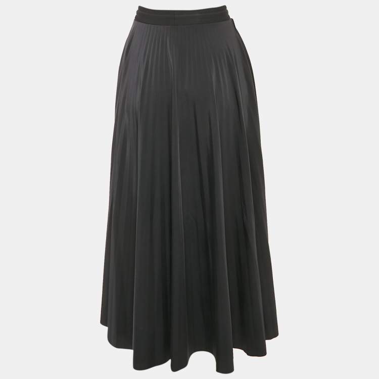 Pre Owned Valentino Black Pleated Nylon Maxi Skirt L