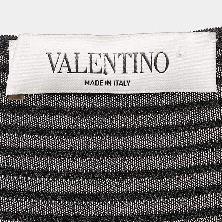 Pre Owned Valentino Black Patterned Knit Cap Sleeve Mini Dress M