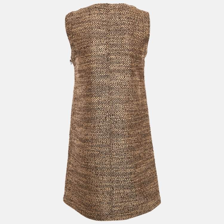 مملوكة مسبقًا Valentino Brown/Beige Tweed Sleeveless Mini Dress M