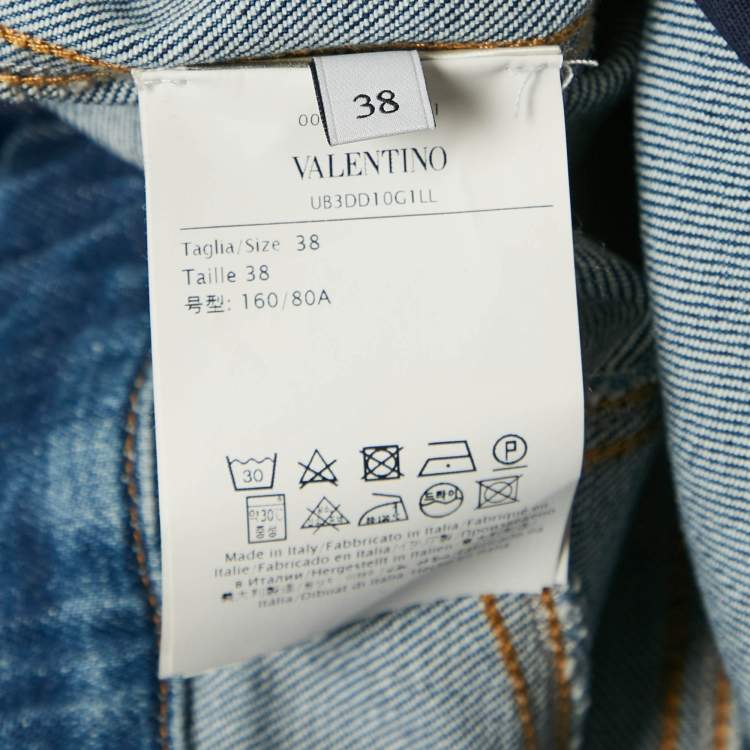 Pre Owned Valentino Blue Denim Braid Detail Waist Midi Skirt S