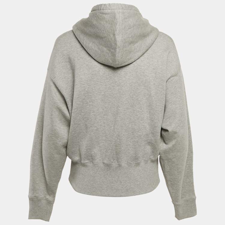 Pre Owned Valentino Grey Logo Sequin Cotton Knit Hooded Sweatshirt L