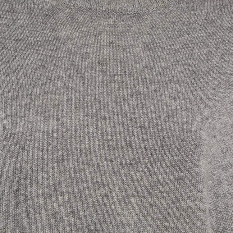 Pre Owned Valentino Grey Wool Feather Detail Crew Neck Sweater XS