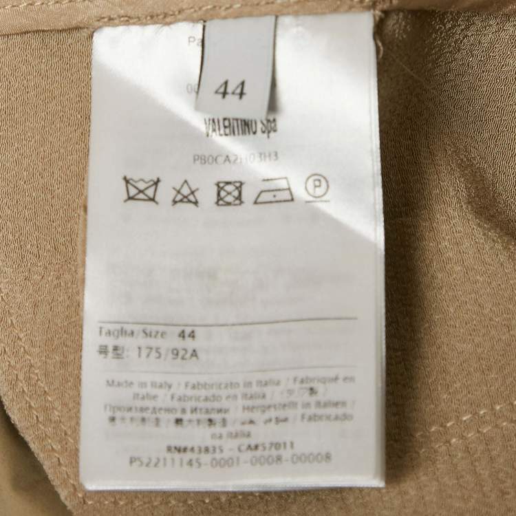 Pre Owned Valentino Beige Hammered-Satin and Gabardine Epaulettes Storm Flap Trench Coat M