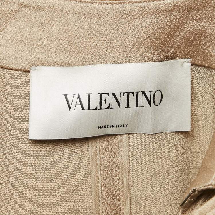 Pre Owned Valentino Beige Hammered-Satin and Gabardine Epaulettes Storm Flap Trench Coat M