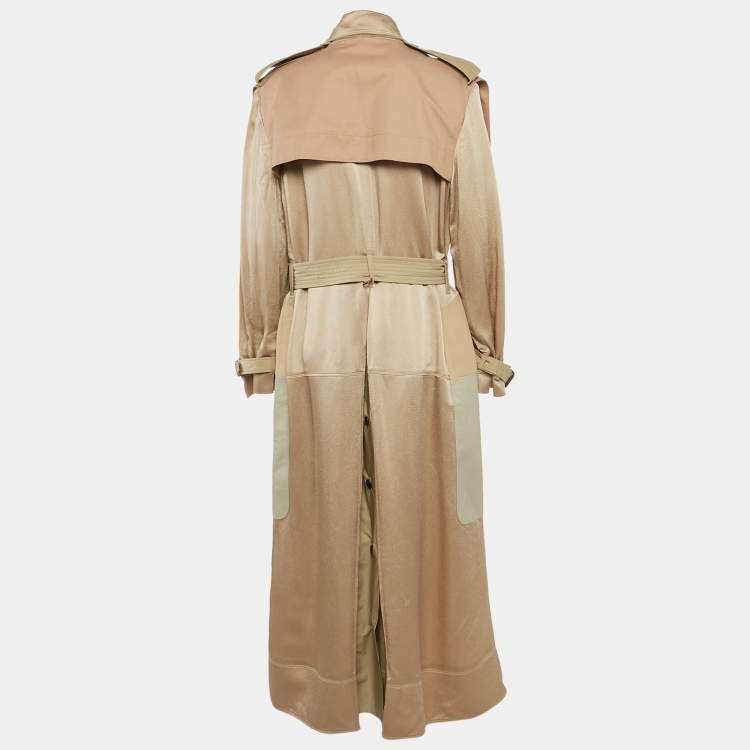 Pre Owned Valentino Beige Hammered-Satin and Gabardine Epaulettes Storm Flap Trench Coat M