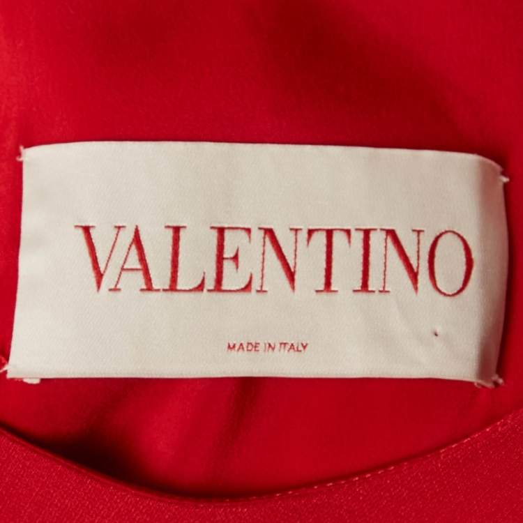 Pre Owned Valentino Red Crepe Rose Applique Detail Midi Dress XXL