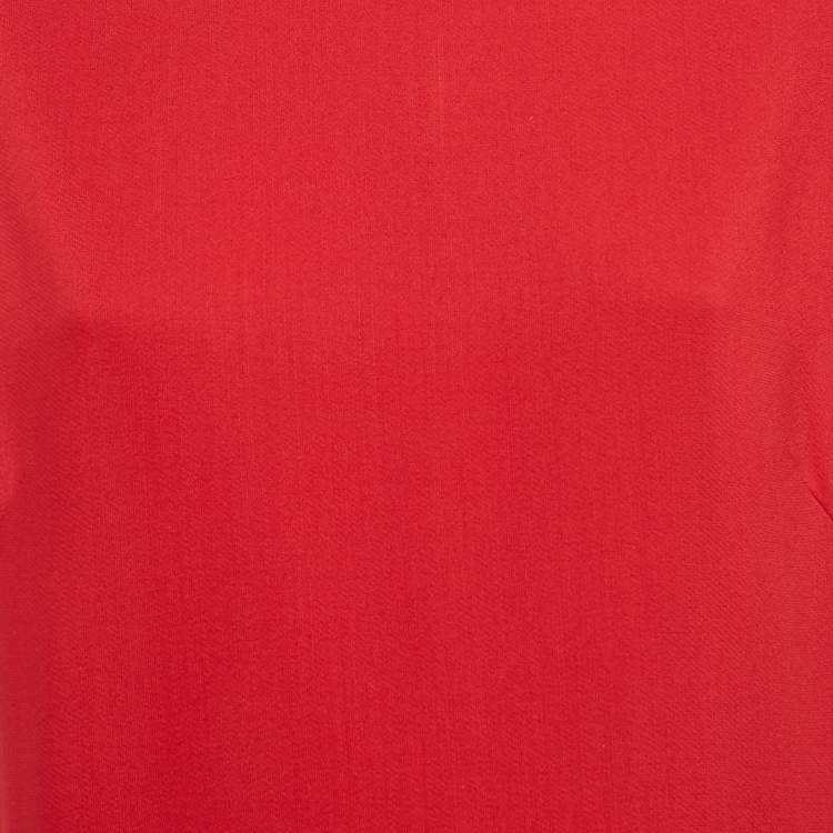 Pre Owned Valentino Red Crepe Rose Applique Detail Midi Dress XXL
