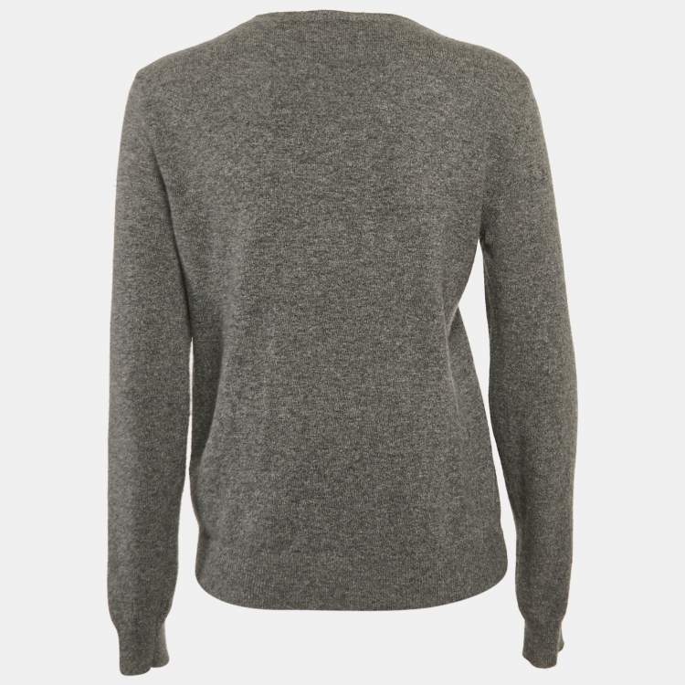 Pre Owned Valentino Grey VLTN Intarsia Wool Blend Sweatshirt L