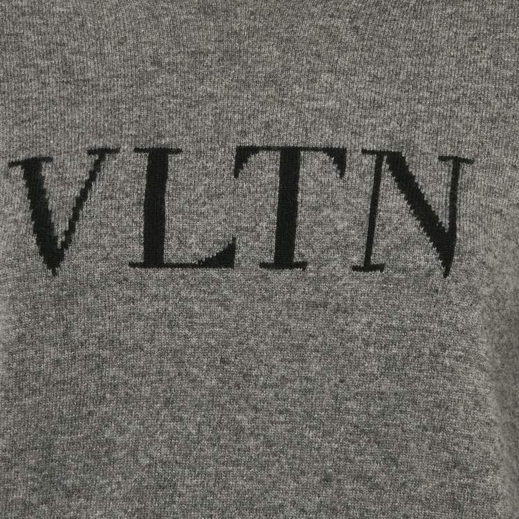 Pre Owned Valentino Grey VLTN Intarsia Wool Blend Sweatshirt L