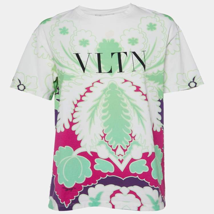 Pre Owned Valentino Multicolor VLTN Logo Print Crew Neck T-Shirt S