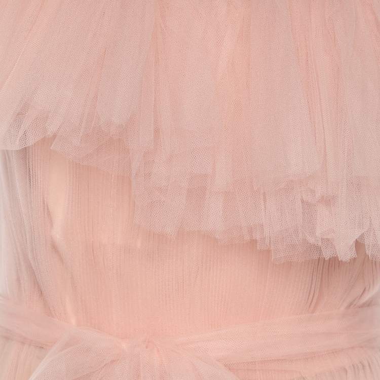 Pre Owned Valentino Pink Tulle Embellished One shoulder Evening Dress L