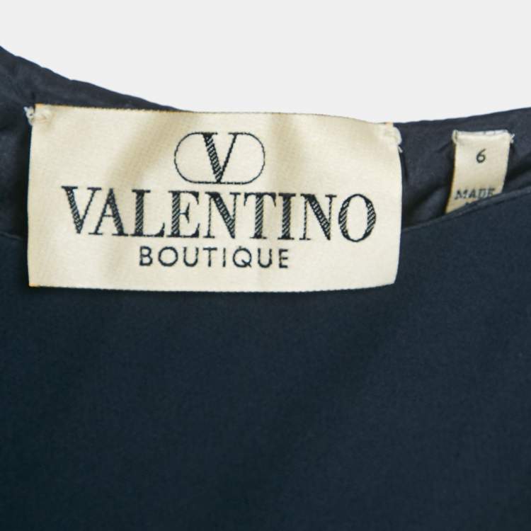Pre Owned Valentino Navy Blue Crepe Embellished Hem Sleeveless Mini Dress M
