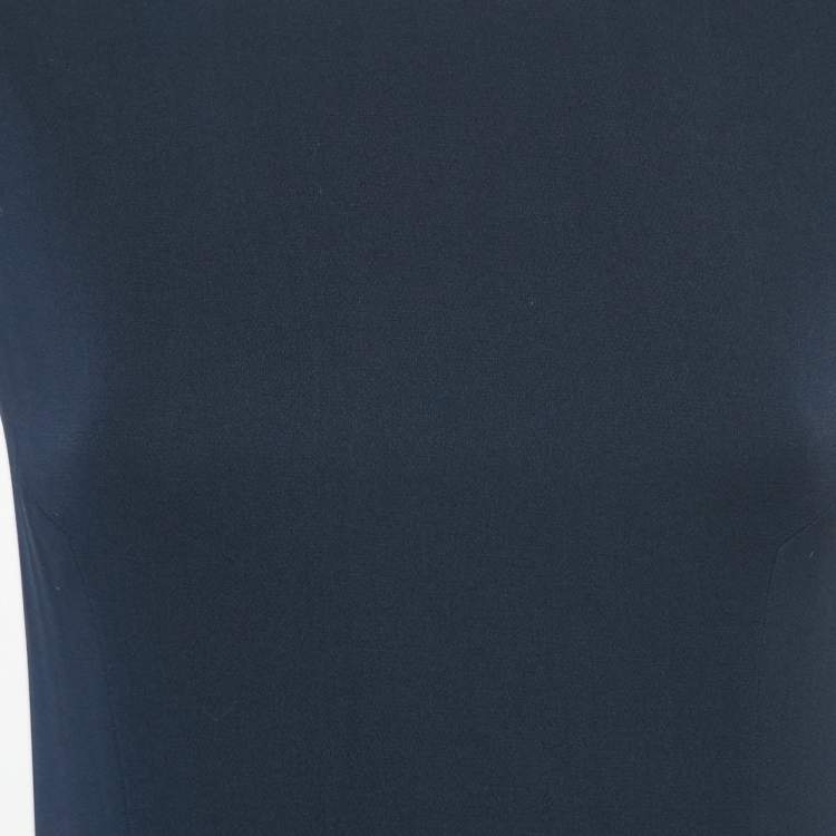 Pre Owned Valentino Navy Blue Crepe Embellished Hem Sleeveless Mini Dress M