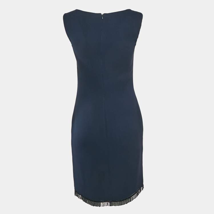 Pre Owned Valentino Navy Blue Crepe Embellished Hem Sleeveless Mini Dress M