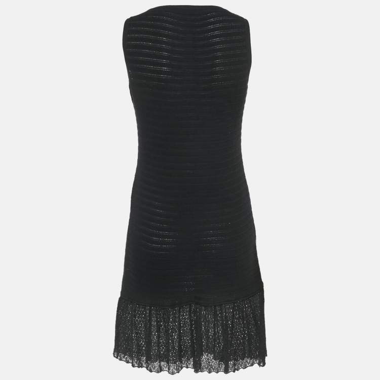 Pre Owned Valentino Black Wool Knit Sleeveless Flounce Mini Dress M