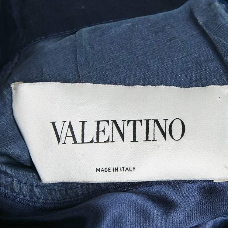 Pre Owned Valentino Blue Textured Silk Button Detail Short Dress M