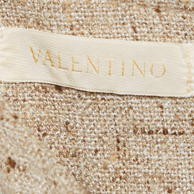 مملوكة مسبقًا Valentino Beige Tweed Sleeveless V-Neck Short Dress M