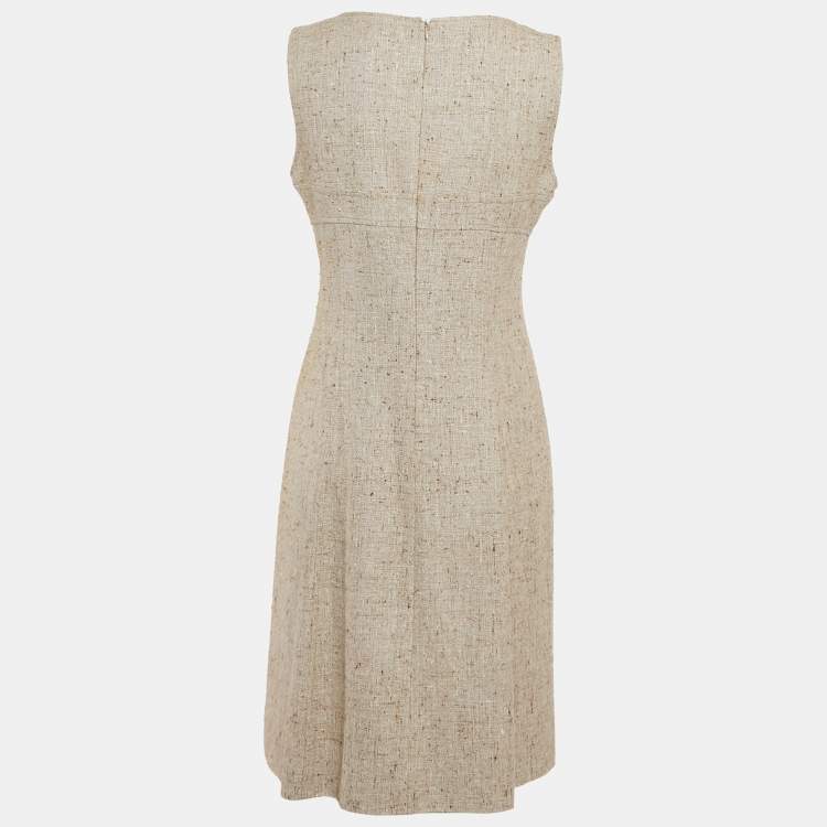 مملوكة مسبقًا Valentino Beige Tweed Sleeveless V-Neck Short Dress M