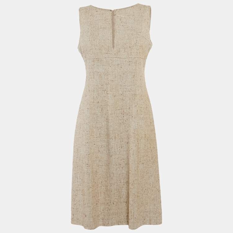 مملوكة مسبقًا Valentino Beige Tweed Sleeveless V-Neck Short Dress M