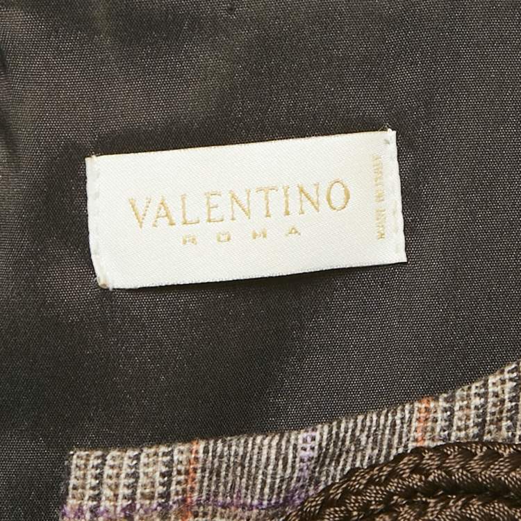Pre Owned Valentino Brown Plaid Wool Sleeveless Flounce Short Dress M