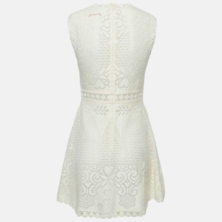 Pre Owned Valentino Off-White Lace Sleeveless Mini Dress S