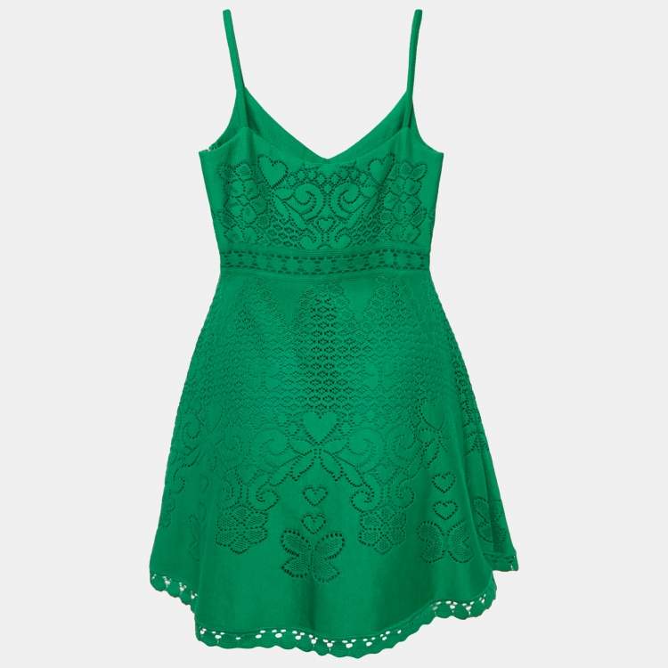 Pre Owned Valentino Green Patterned Knit Strappy Mini Dress S