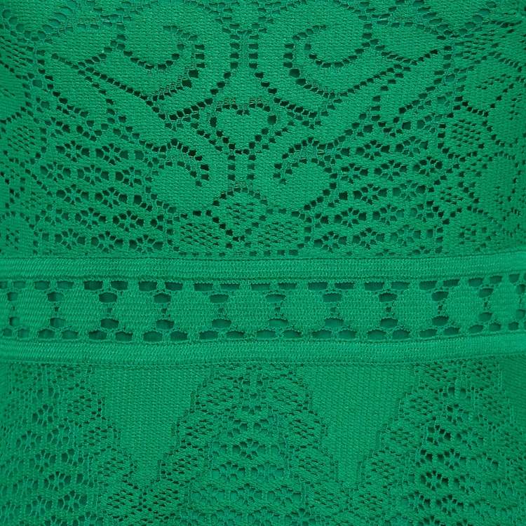 Pre Owned Valentino Green Patterned Knit Strappy Mini Dress S