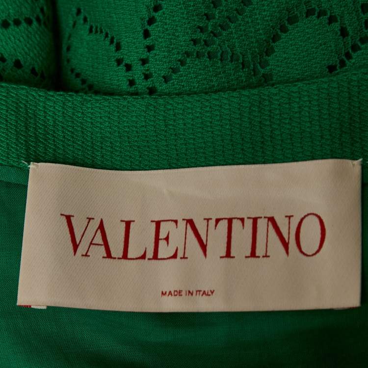 Pre Owned Valentino Green Patterned Knit Strappy Mini Dress S