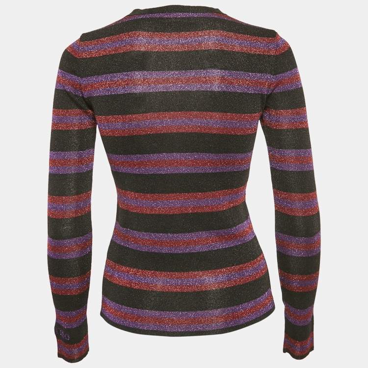 Pre Owned Valentino Purple/Black Striped Lurex Knit Jumper M