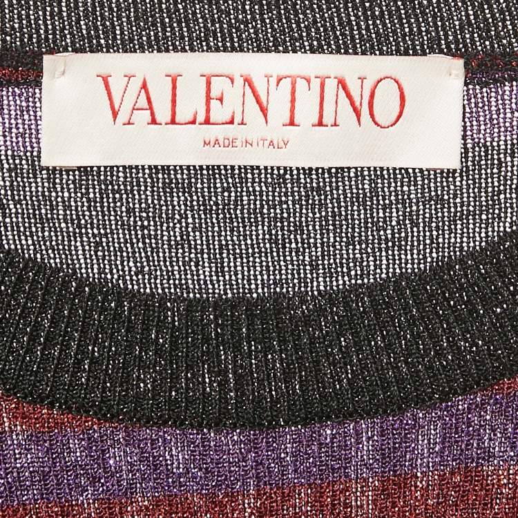 Pre Owned Valentino Purple/Black Striped Lurex Knit Jumper M