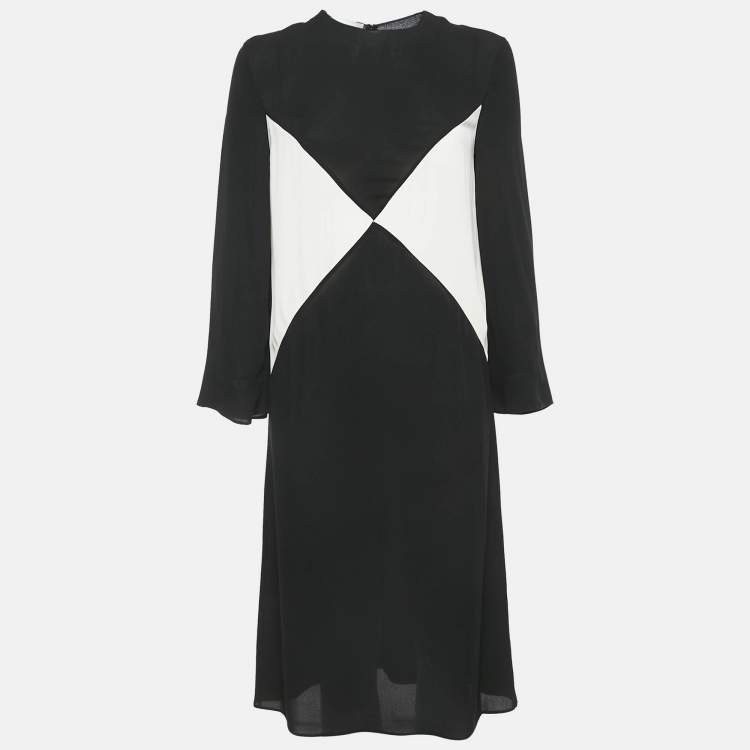 Pre Owned Valentino Black Silk Crepe Panel Detail Midi Shift Dress S