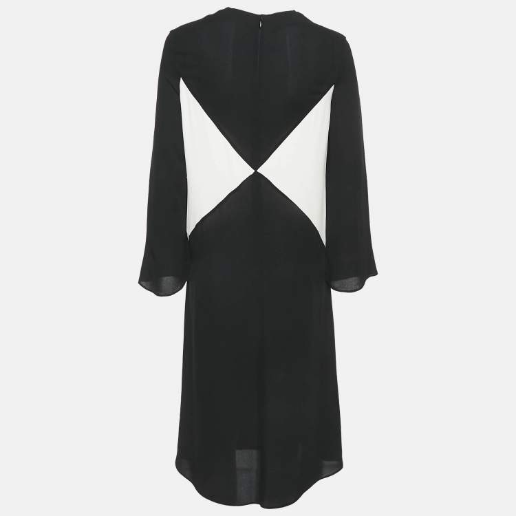 Pre Owned Valentino Black Silk Crepe Panel Detail Midi Shift Dress S
