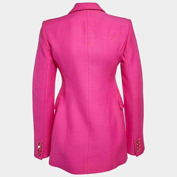Pre Owned Valentino Pink Wool Rockstud Single Breasted Blazer S