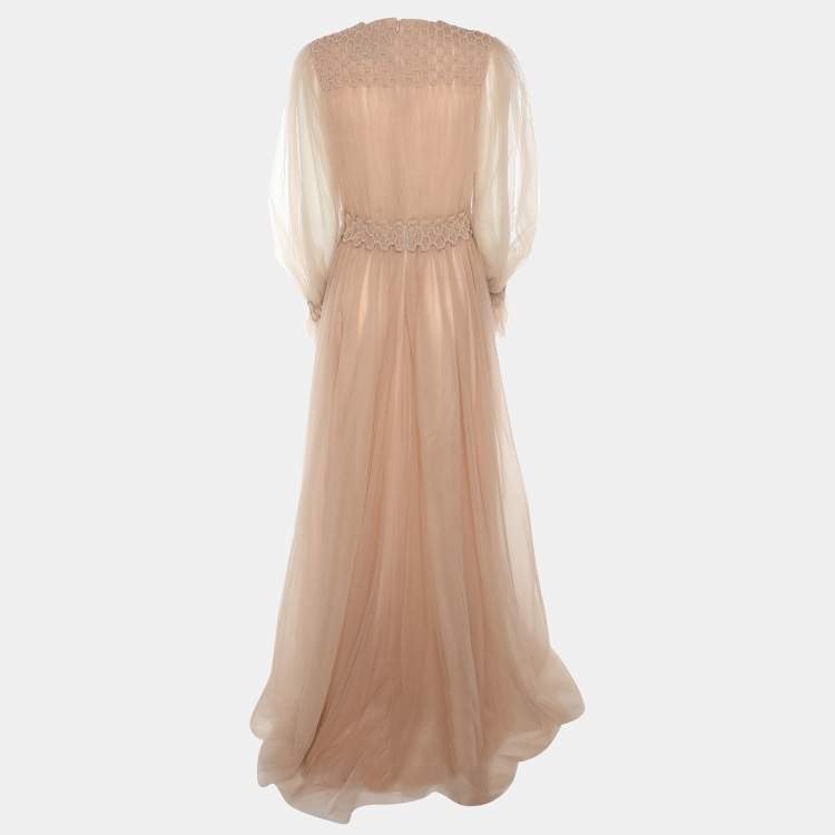 Pre Owned Valentino Pink Tulle Long Sleeve Evening Dress L