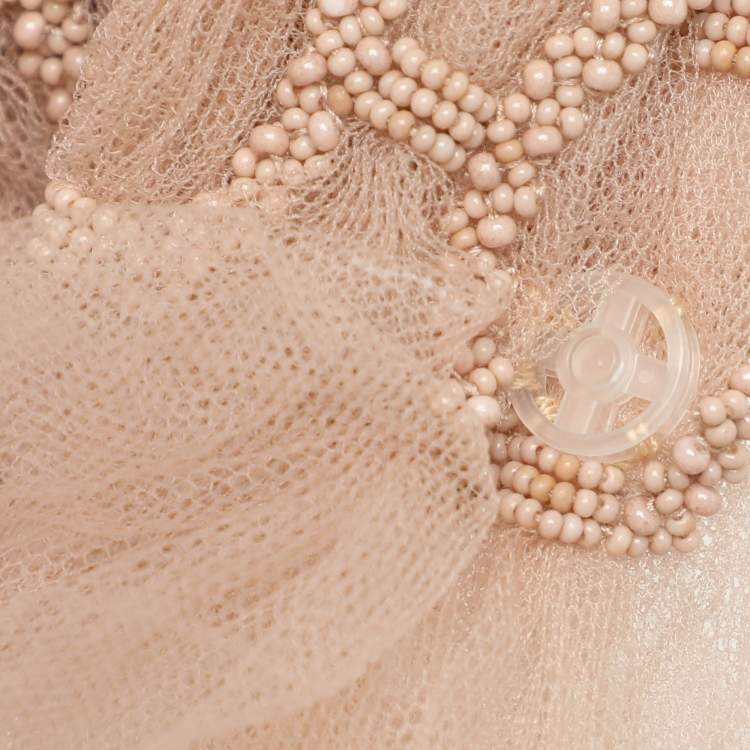 Pre Owned Valentino Pink Tulle Long Sleeve Evening Dress L