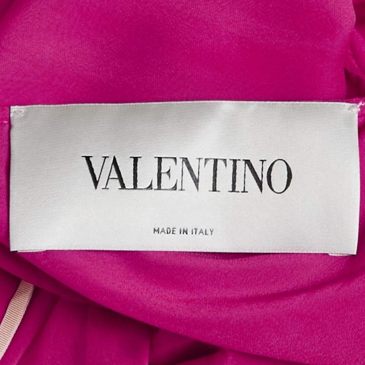 Pre Owned Valentino Fuchsia Pink Silk Chiffon One-Shoulder Maxi Dress S