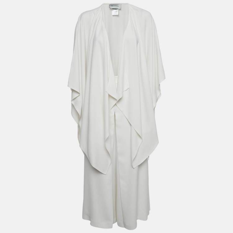 Pre Owned Valentino White Crepe Wide Leg Trousers and Cape Shrug Set S/One Size