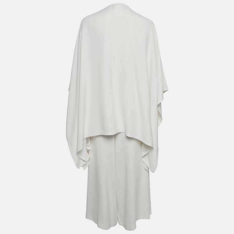 Pre Owned Valentino White Crepe Wide Leg Trousers and Cape Shrug Set S/One Size