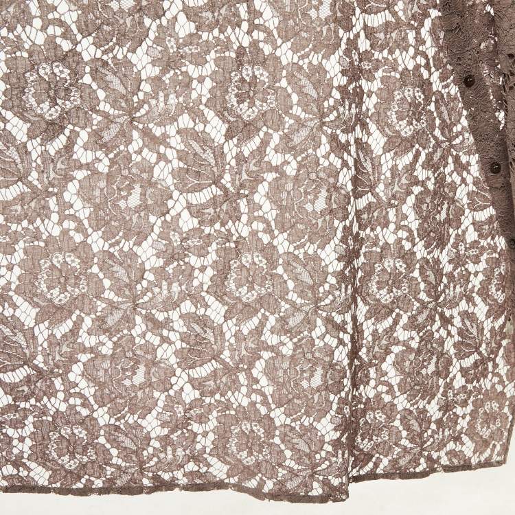Pre Owned Valentino Purple Lace Button Front Top L