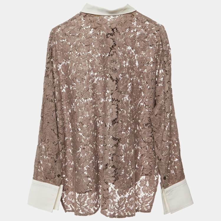 Pre Owned Valentino Purple Lace Button Front Top L