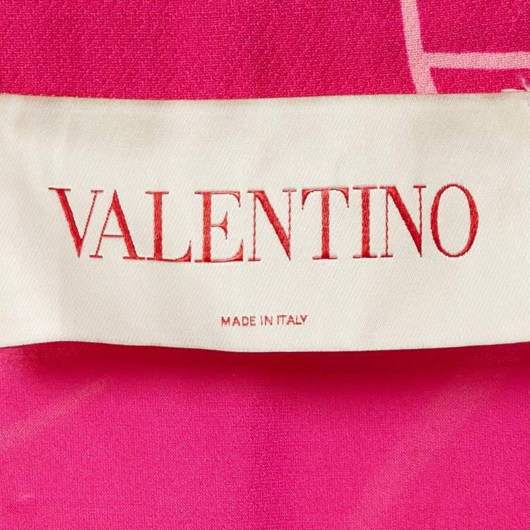 Pre Owned Valentino Pink Printed Stud Detail Silk Mini Dress M