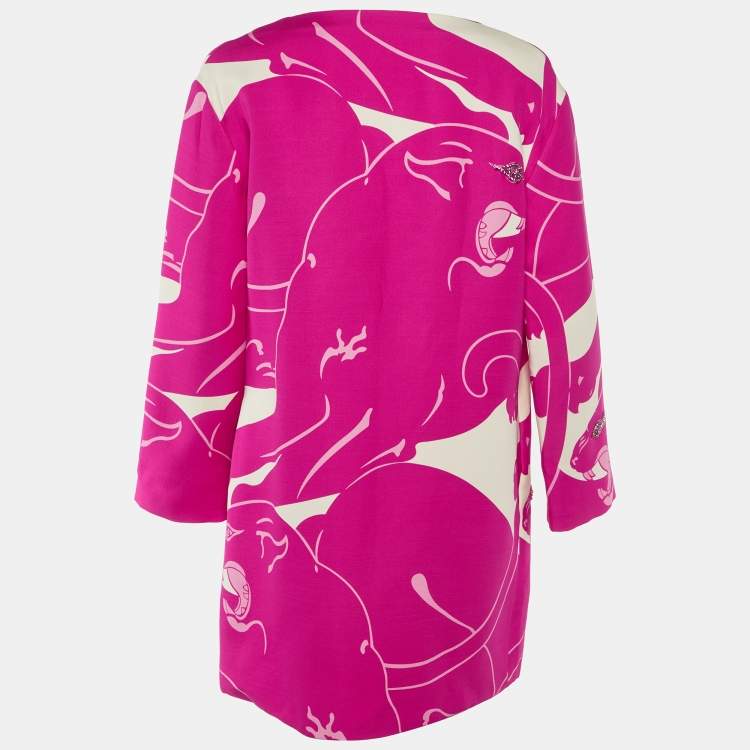 Pre Owned Valentino Pink Printed Stud Detail Silk Mini Dress M
