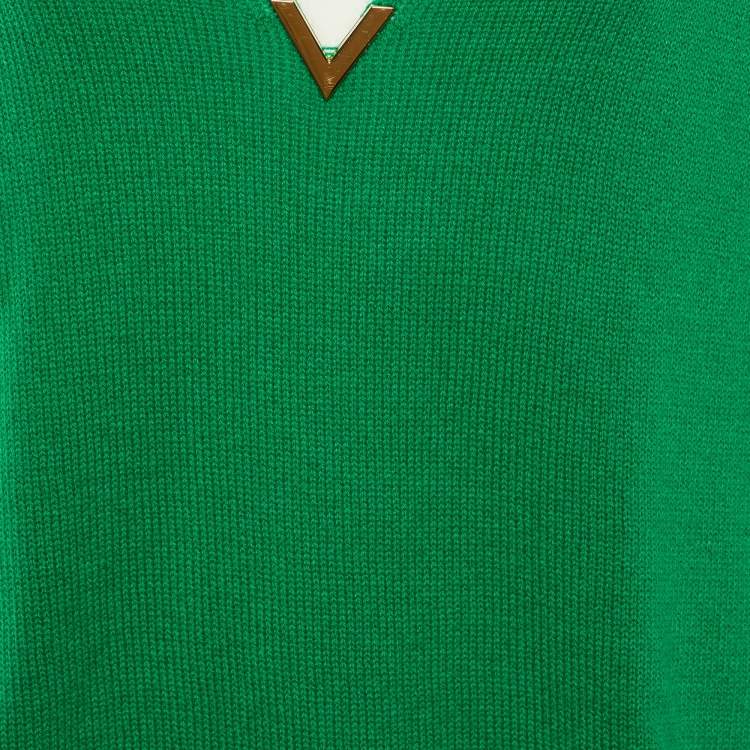 Pre Owned Valentino Green Cashmere Plunge Neck Jumper S