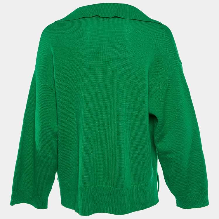 Pre Owned Valentino Green Cashmere Plunge Neck Jumper S